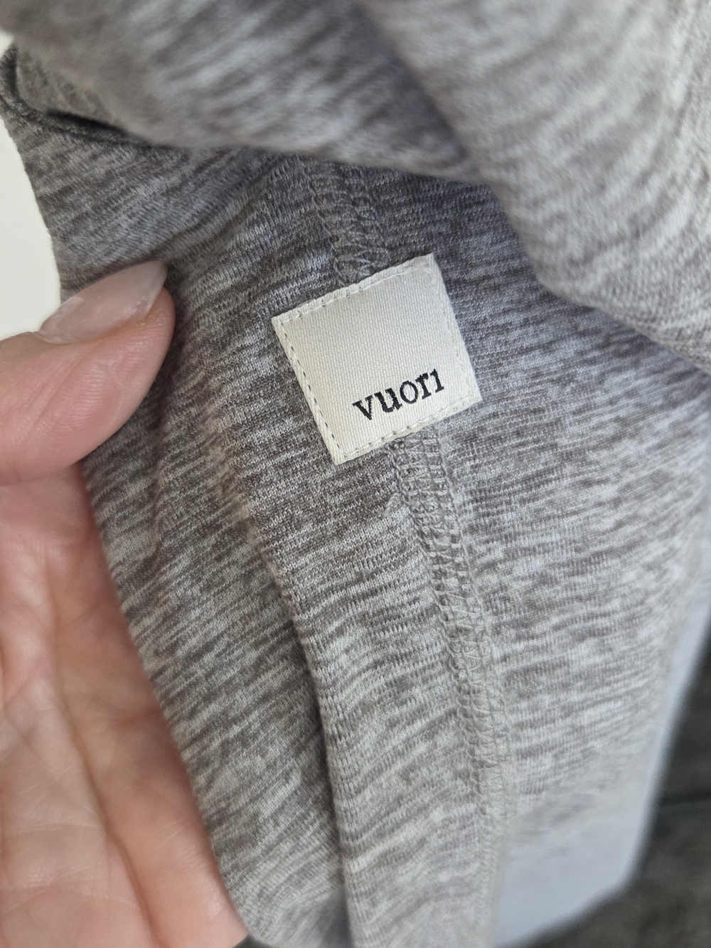 Vuori Lux V-Neck Jumpsuit Long Sleeve, Heather Gray - Drawstring + Side Pockets - Picture 6 of 6